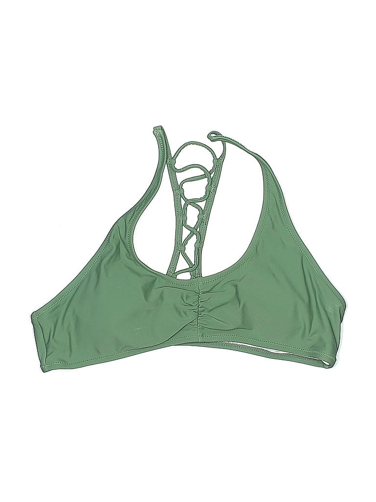 Pre-owned Unbranded Swimsuit Top Green Solid Pattern Swimwear