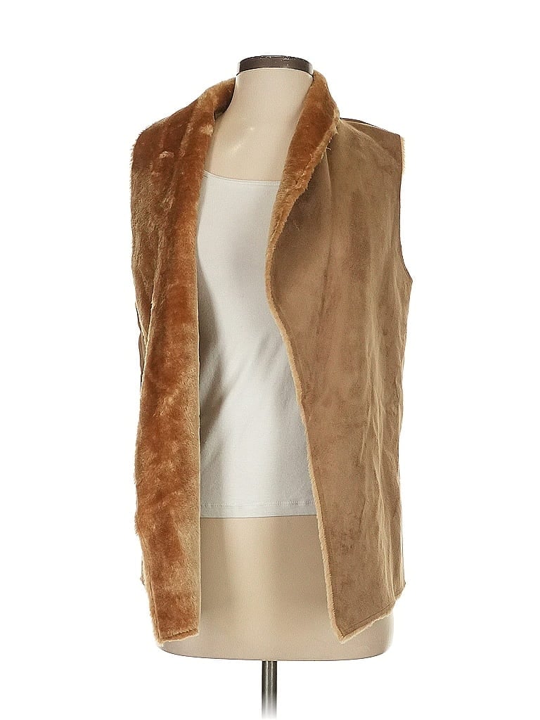 Chelsea & Theodore Faux Fur Vest In Brown