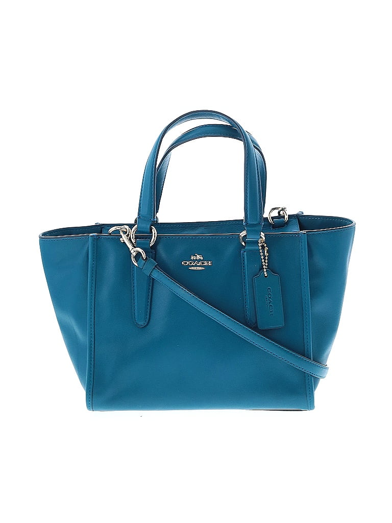 Coach Blue Solid Leather Satchel Handbag