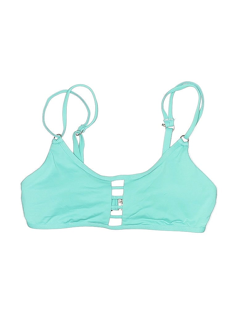 Pre-owned Unbranded Swimsuit Top Teal Solid Pattern Swimwear In Blue