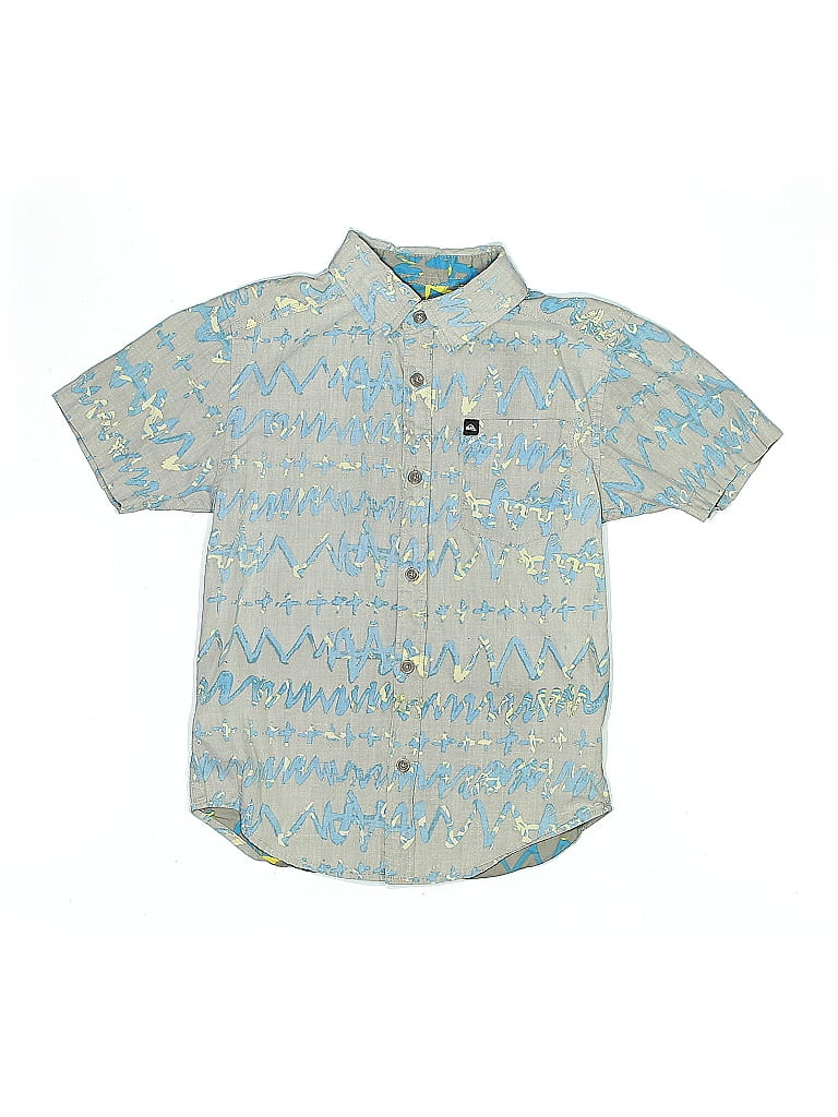 Quiksilver 100% Cotton Chevron-herringbone Blue Short Sleeve Button-Down Shirt Size S (youth) - photo 1