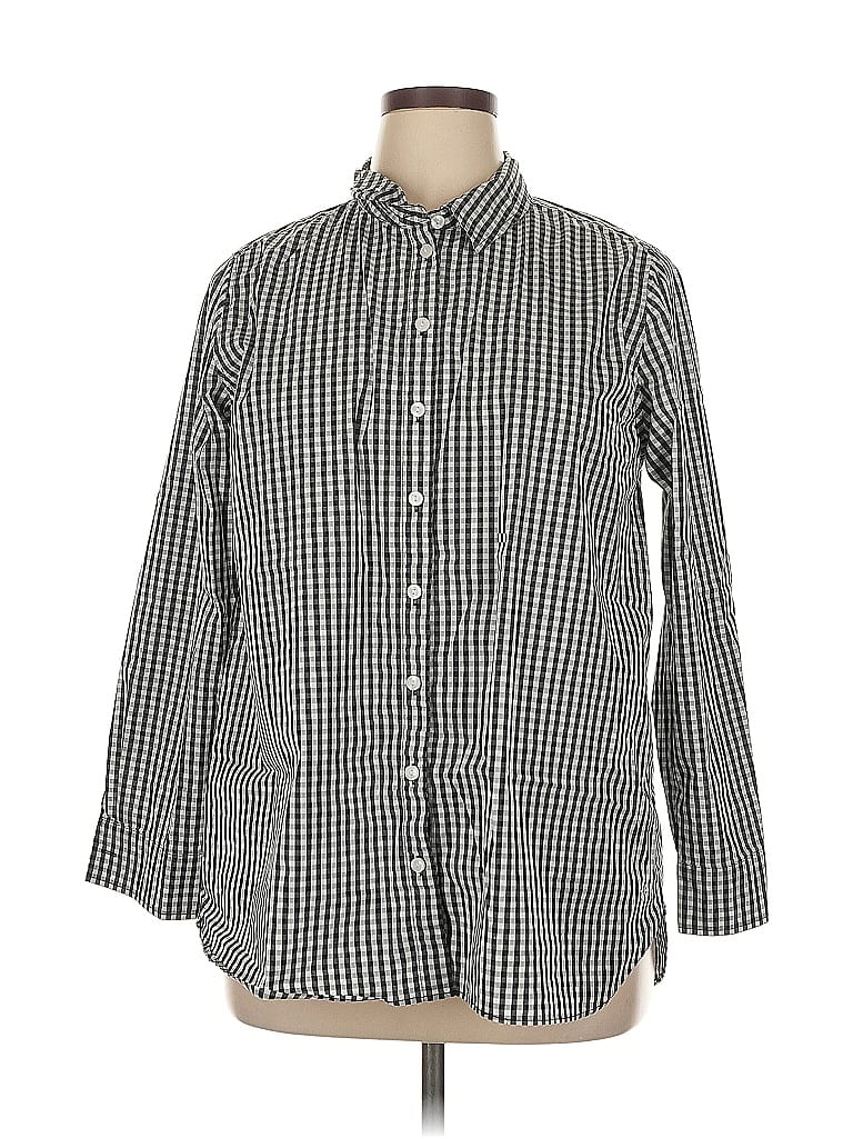 Isaac Mizrahi LIVE! Checkered-gingham Black Long Sleeve Button-Down Shirt Size 14 - photo 1