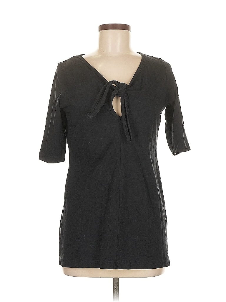 Pre-owned Newport News Short Sleeve Top Black Keyhole Neckline Tops