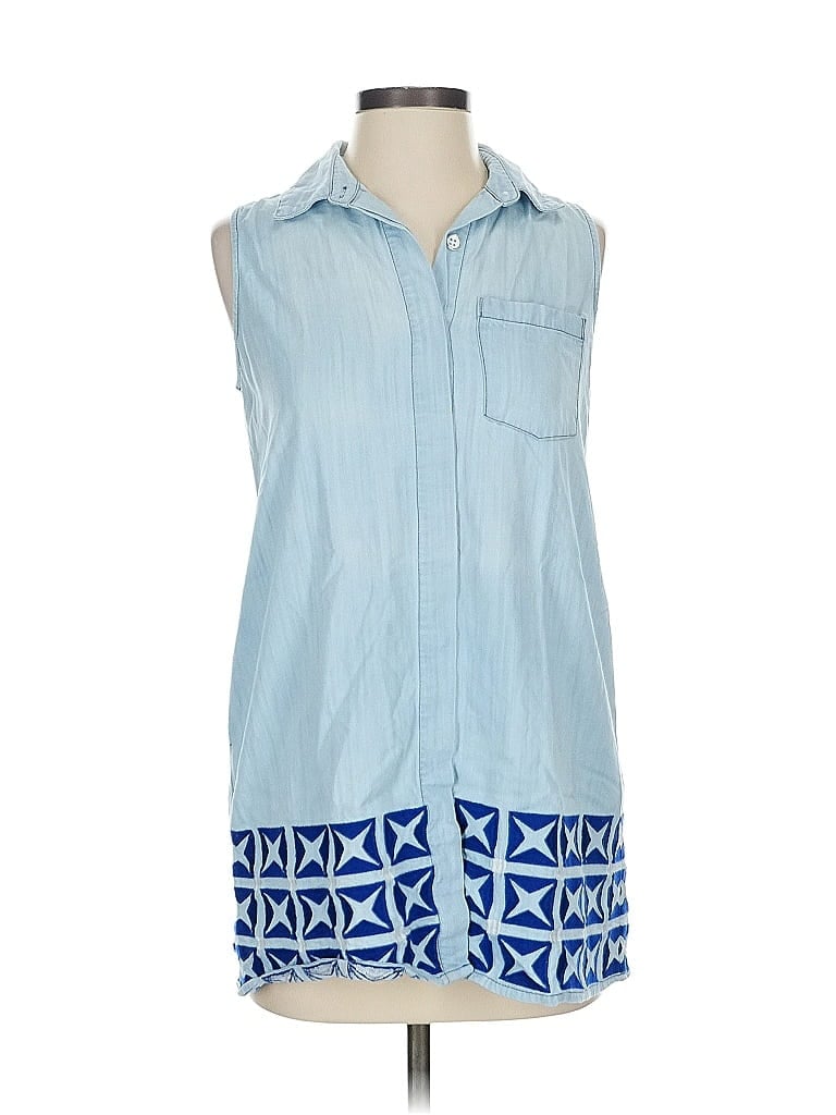 Pre-owned J.marie Sleeveless Button Down Shirt In Blue