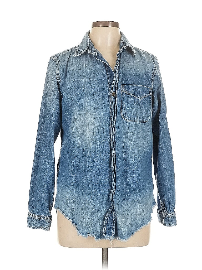Current/Elliott Blue Long Sleeve Button-Down Shirt Size Lg (3) - photo 1