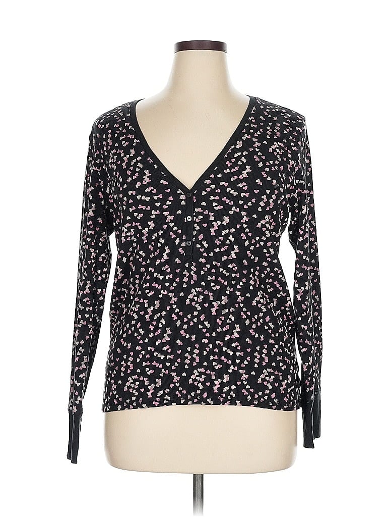 Pre-owned Victoria's Secret Long Sleeve Henley Shirt In Black