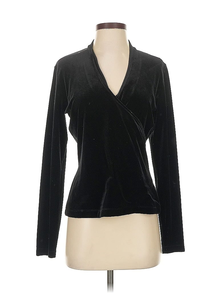 Pre-owned Josephine Chaus Long Sleeve Top Black Plunge Neckline Tops