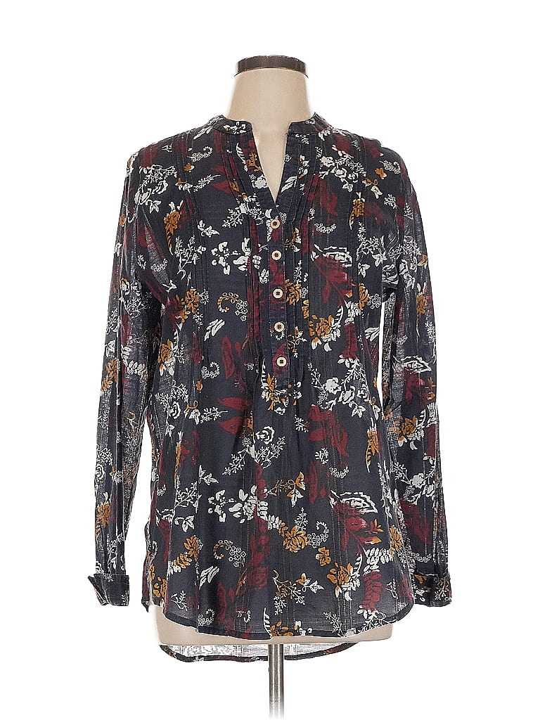Natural Reflections 100% Cotton Floral Burgundy Long Sleeve Blouse Size L - photo 1