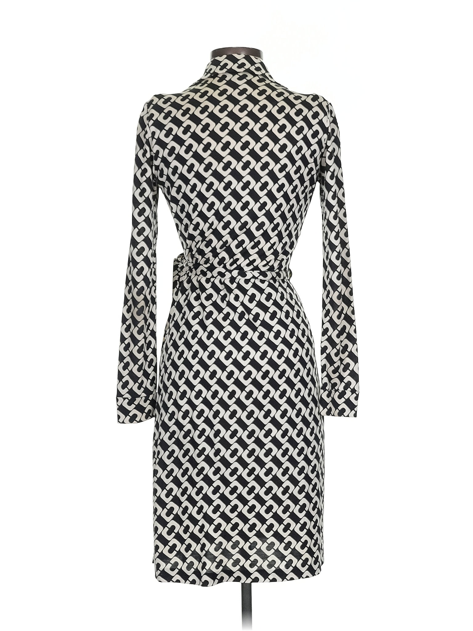Diane von Furstenberg 100% Silk Houndstooth Gray Casual
