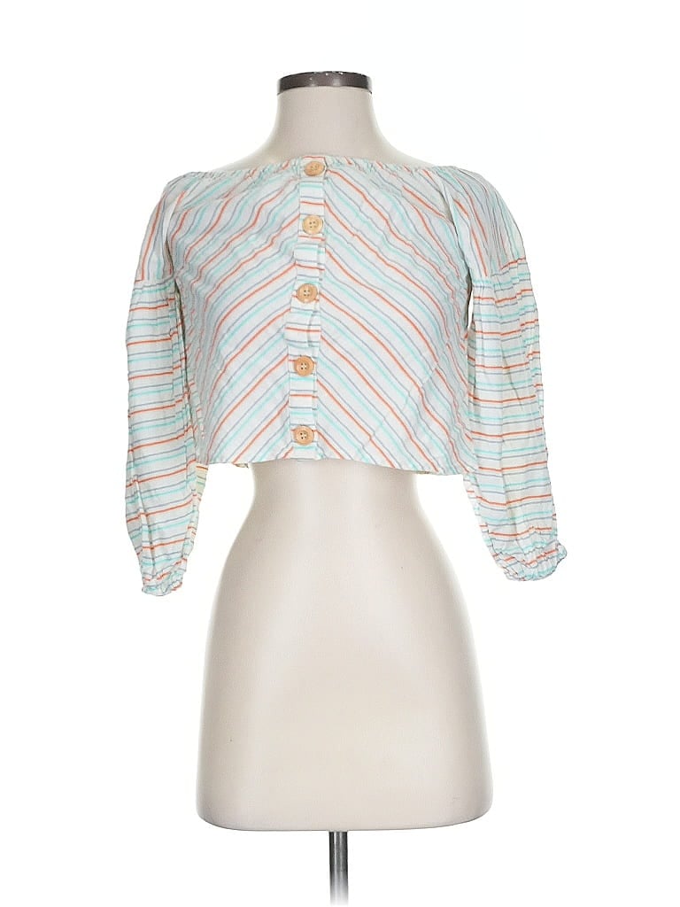 Pre-owned Line & Dot 3/4 Sleeve Blouse In Blue