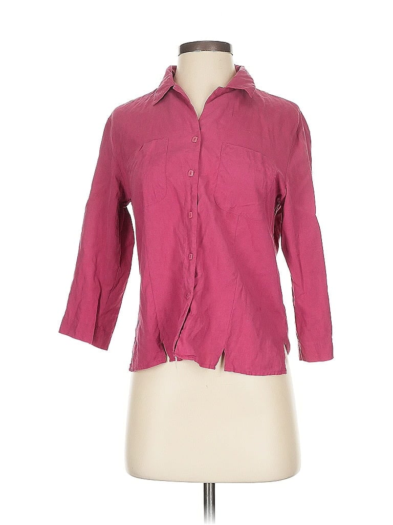 Click to view more detailed imagery on our partner's website Pre-owned Notations 3/4 Sleeve Silk Top Burgundy Collared Neckline Tops