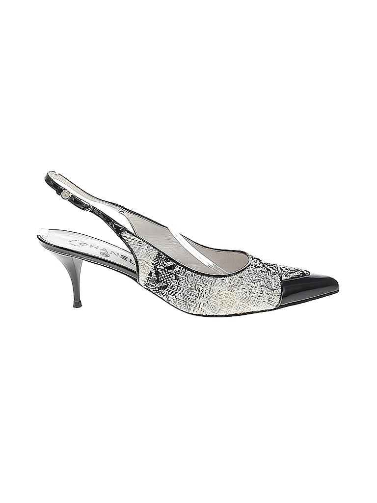 Chanel 100% Tweed Paisley Silver White Vintage Tweed Pearl-Accent Heels Size EU 41 - photo 1