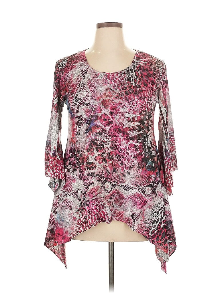 One World Floral Animal Print Pink 3/4 Sleeve Blouse Size XL - photo 1