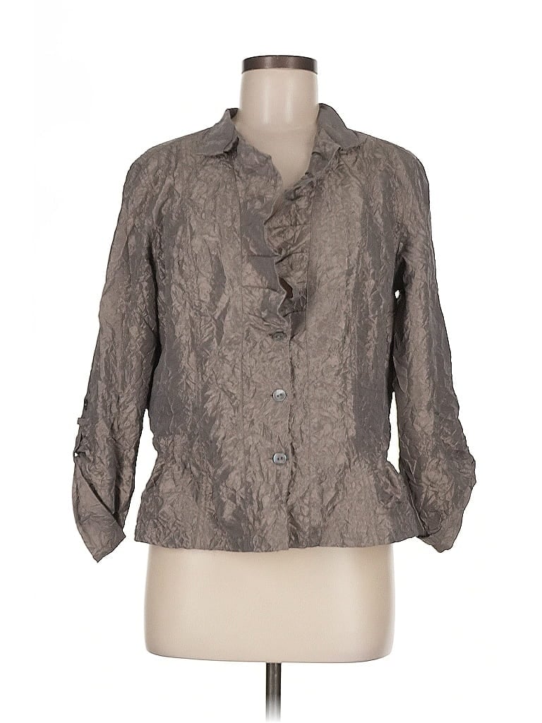 Pre-owned Chico's 3/4 Sleeve Button Down Shirt In Gray