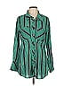 Gracia 100% Polyester Stripes Green Long Sleeve Blouse Size L - photo 1