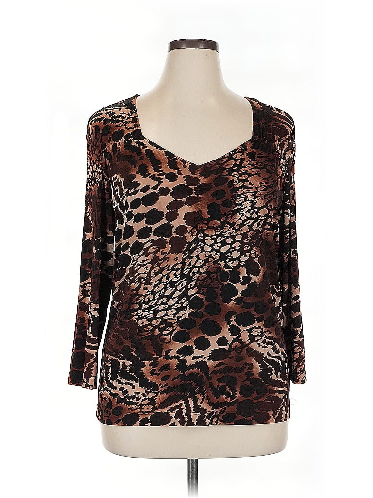 Travelers by Chico's Animal Print Brown 3/4 Sleeve Top Size XL - photo 1