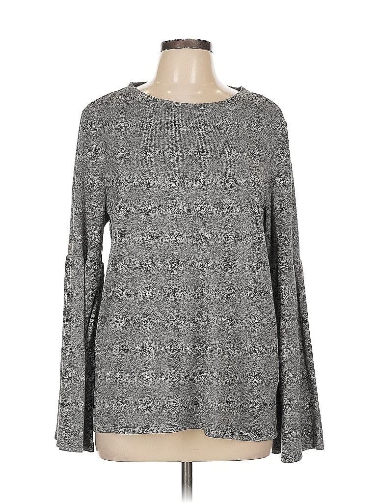 Pre-owned H By Halston Long Sleeve T-shirt In Gray