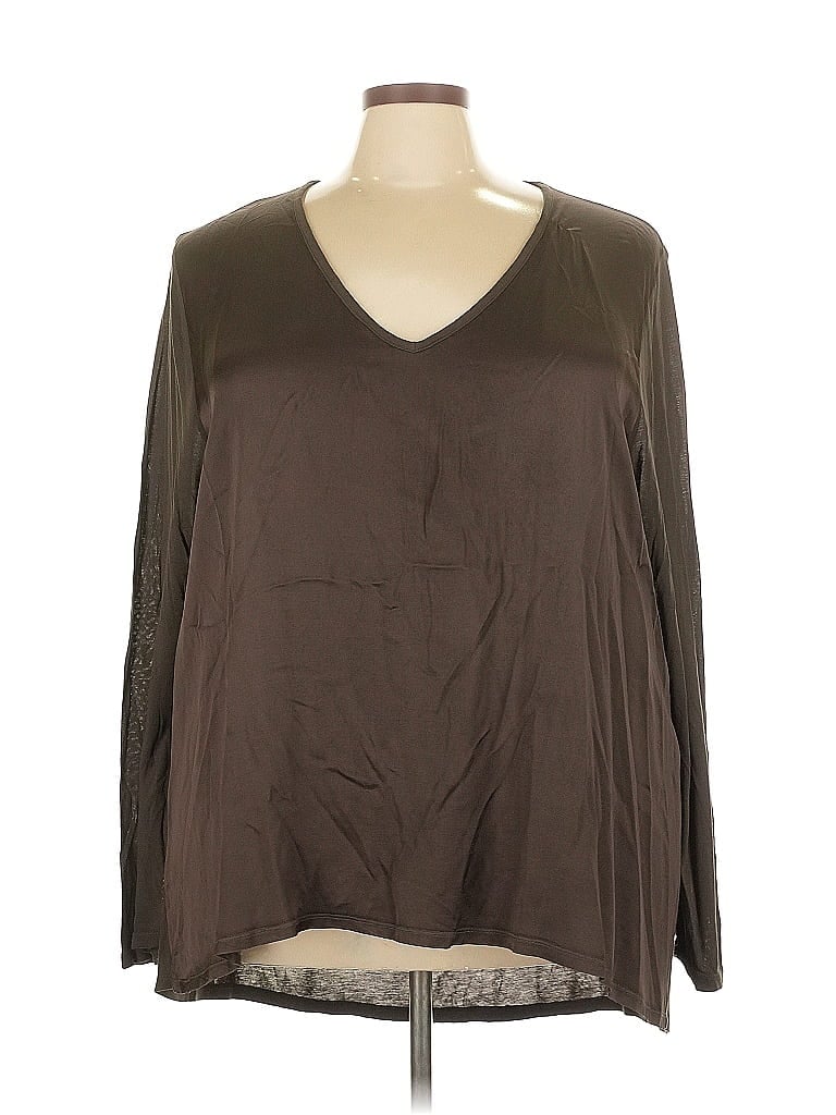 XCVI Brown Green Long Sleeve Blouse Size 3X - photo 1