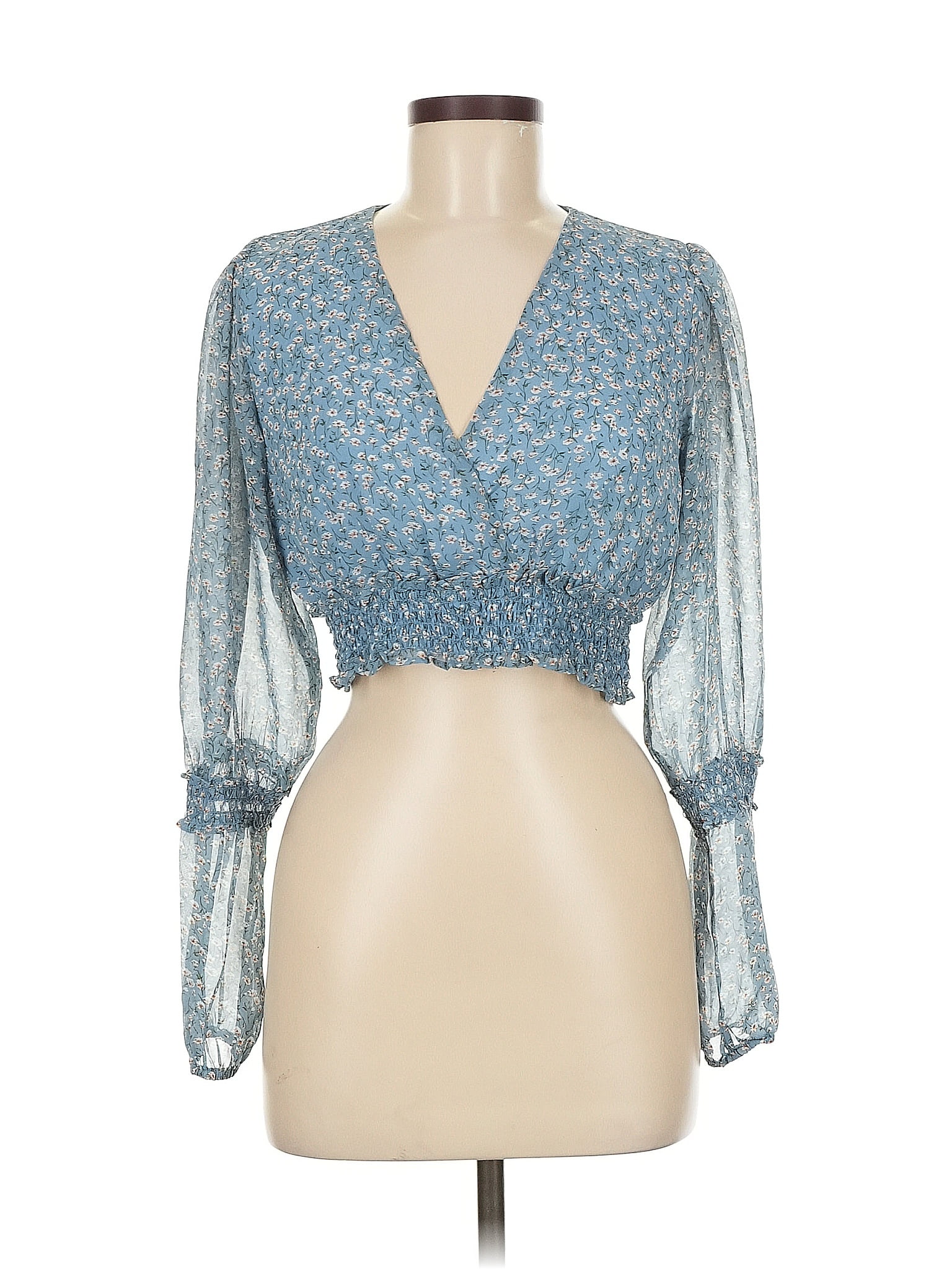 Storia 100% Recycled Polyester Blue Long Sleeve Blouse Size M