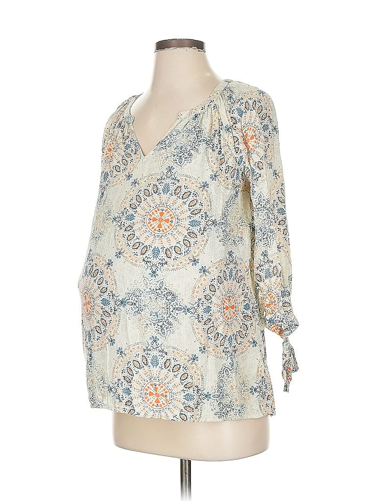 Pre-owned A:glow 3/4 Sleeve Blouse In White