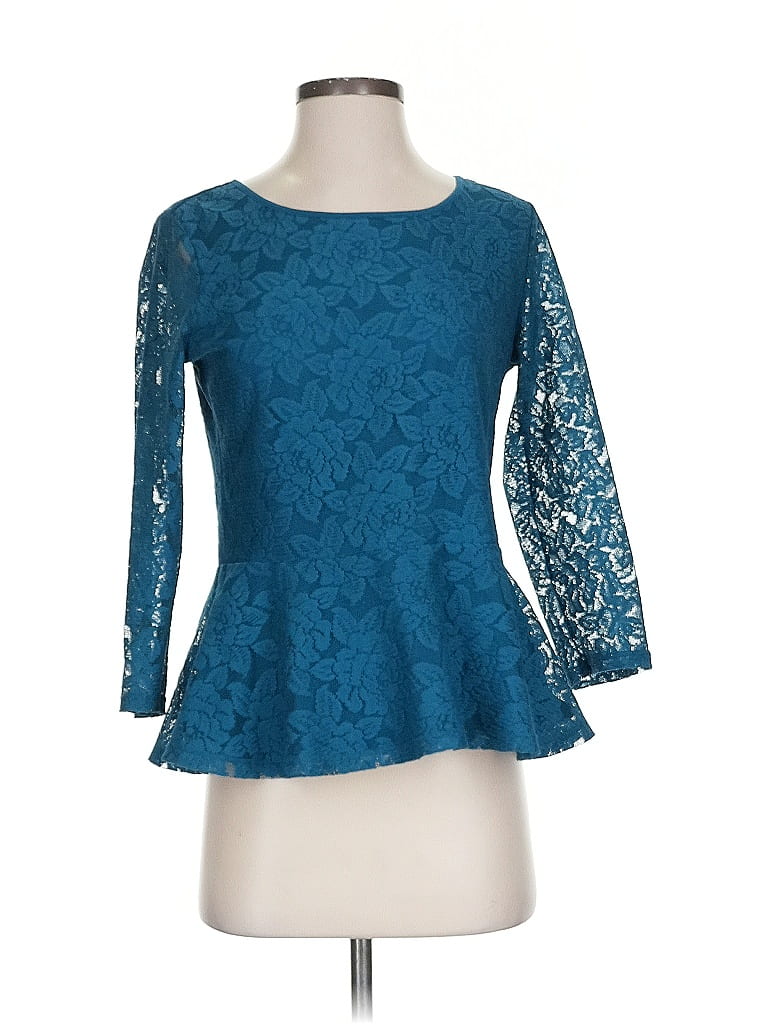 Pre-owned Ann Taylor Loft Outlet 3/4 Sleeve Top Teal Sweetheart Neckline Tops In Blue