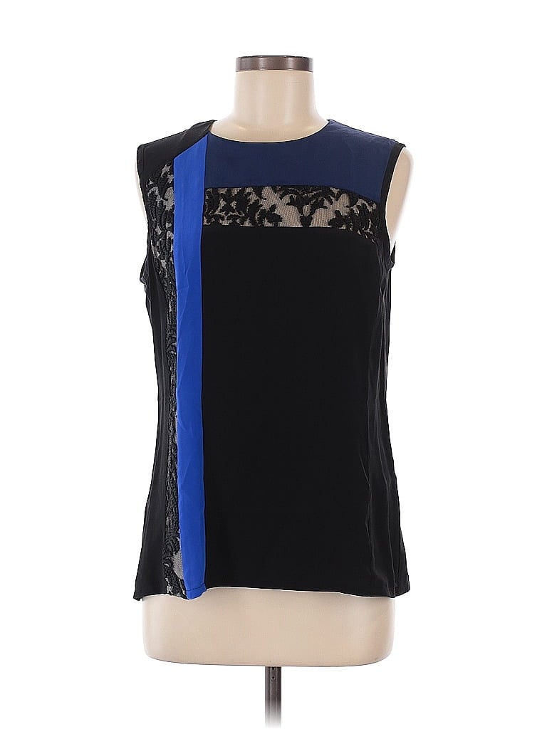 Pre-owned Nanette Lepore Sleeveless Silk Top Black One Shoulder Neckline Tops
