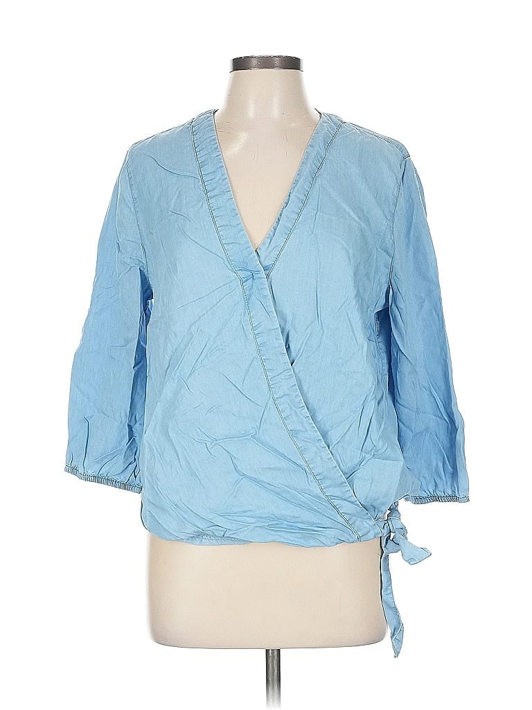 Soho JEANS NEW YORK & COMPANY 100% Lyocell Blue 3/4 Sleeve Blouse Size L - photo 1