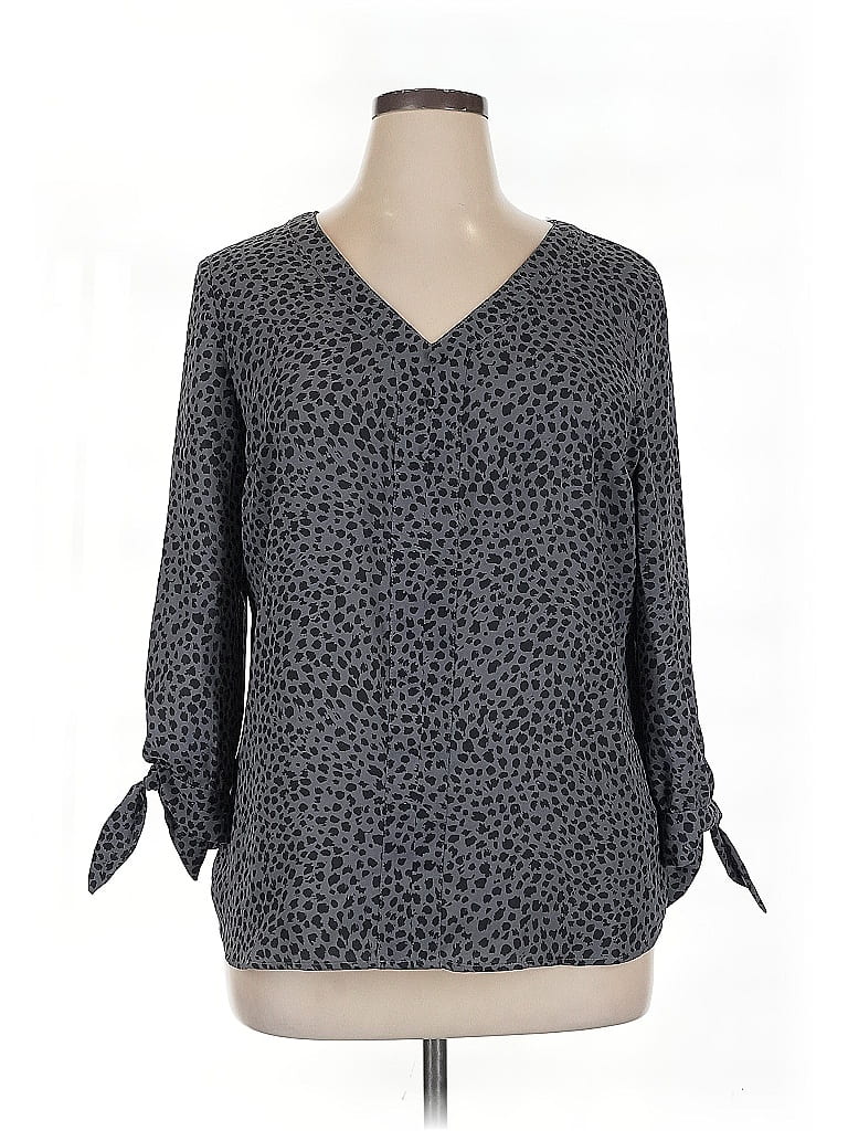 Fortune + Ivy 100% Polyester Gray 3/4 Sleeve Blouse Size XL - photo 1
