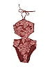 Shade & Shore Print Burgundy One Piece Swimsuit Size S - photo 1