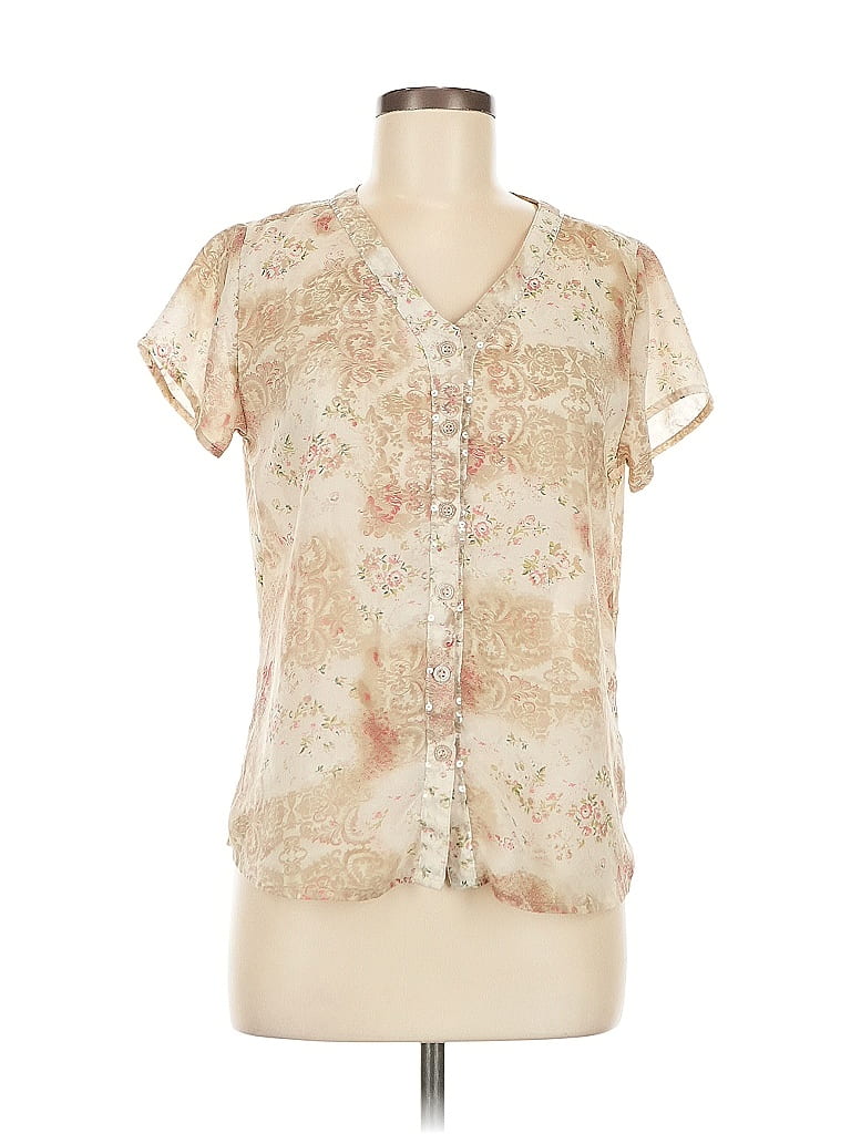Christopher & Banks 100% Polyester Tan Short Sleeve Blouse Size M - photo 1