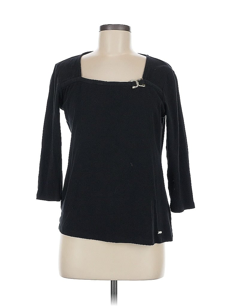 Pre-owned Ellen Tracy 3/4 Sleeve Top Black Square Neckline Tops