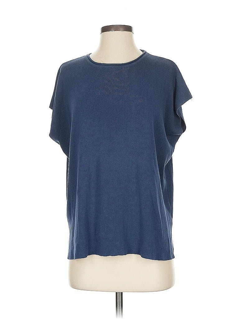 Pre-owned Fashion Short Sleeve Top Blue Crew Neck Tops