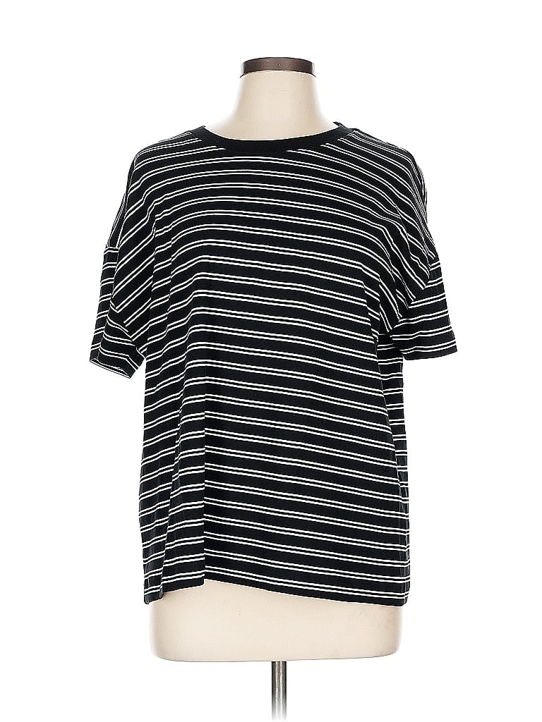 Isaac Mizrahi LIVE! 100% Cotton Stripes Black Short Sleeve T-Shirt Size L - photo 1