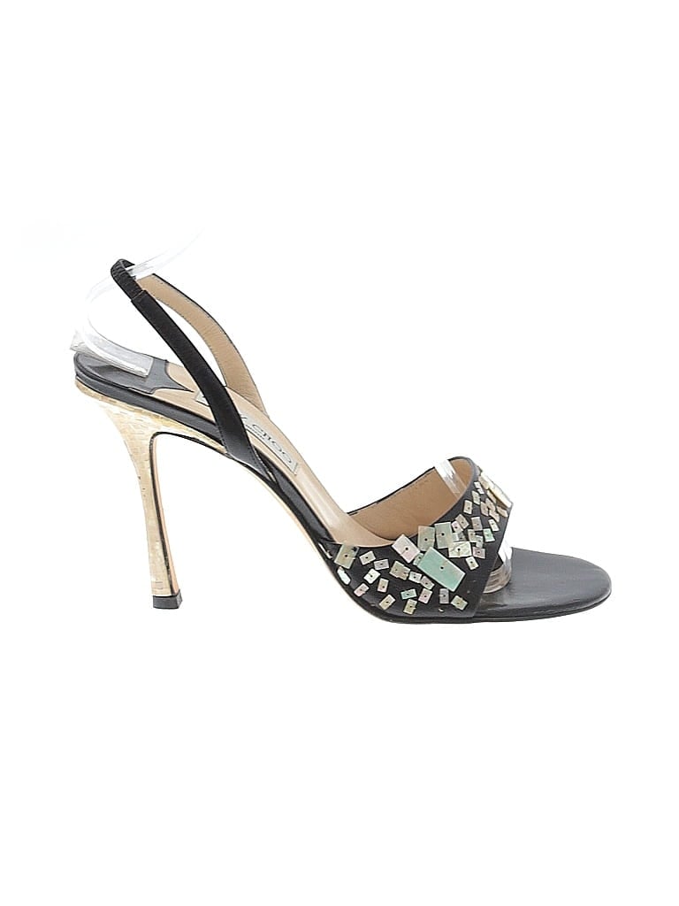Jimmy Choo 100% Leather Black Embellished Slingback Leather Heels Size EU 39 1/2 - photo 1