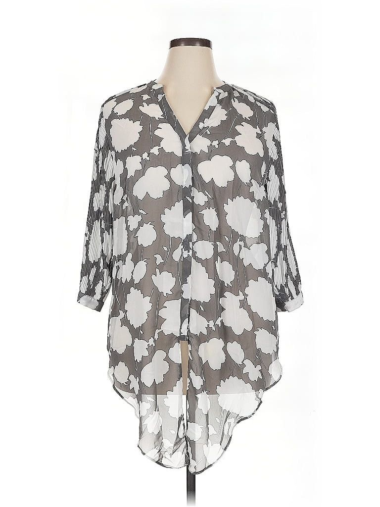 Pre-owned Lane Bryant 3/4 Sleeve Blouse In Gray