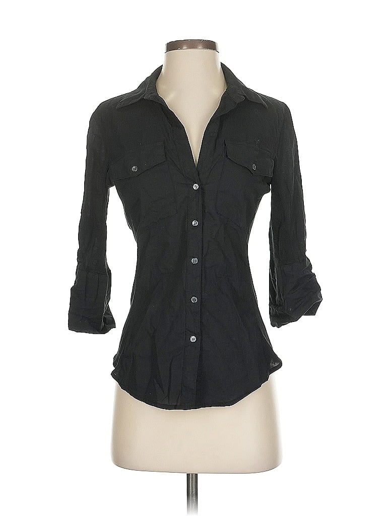 James Perse 100% Cotton Black 3/4 Sleeve Button-Down Shirt Size S - photo 1