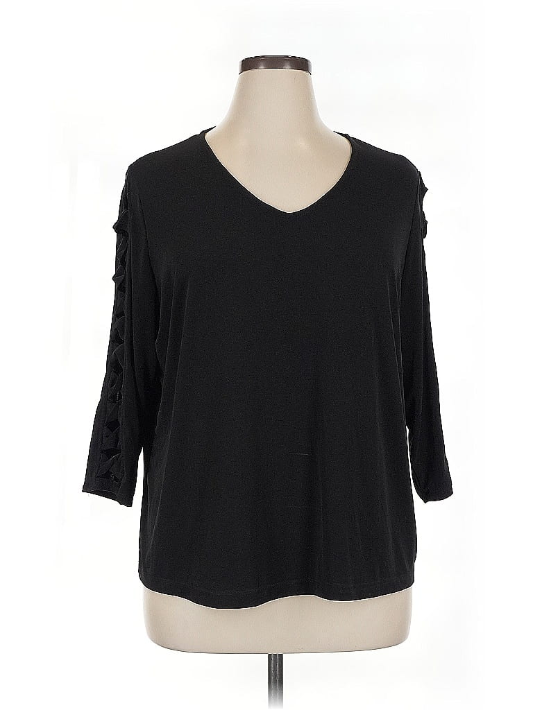 SUSAN GRAVER Pre-owned 3/4 Sleeve Top Black Cold Shoulder Neckline Tops