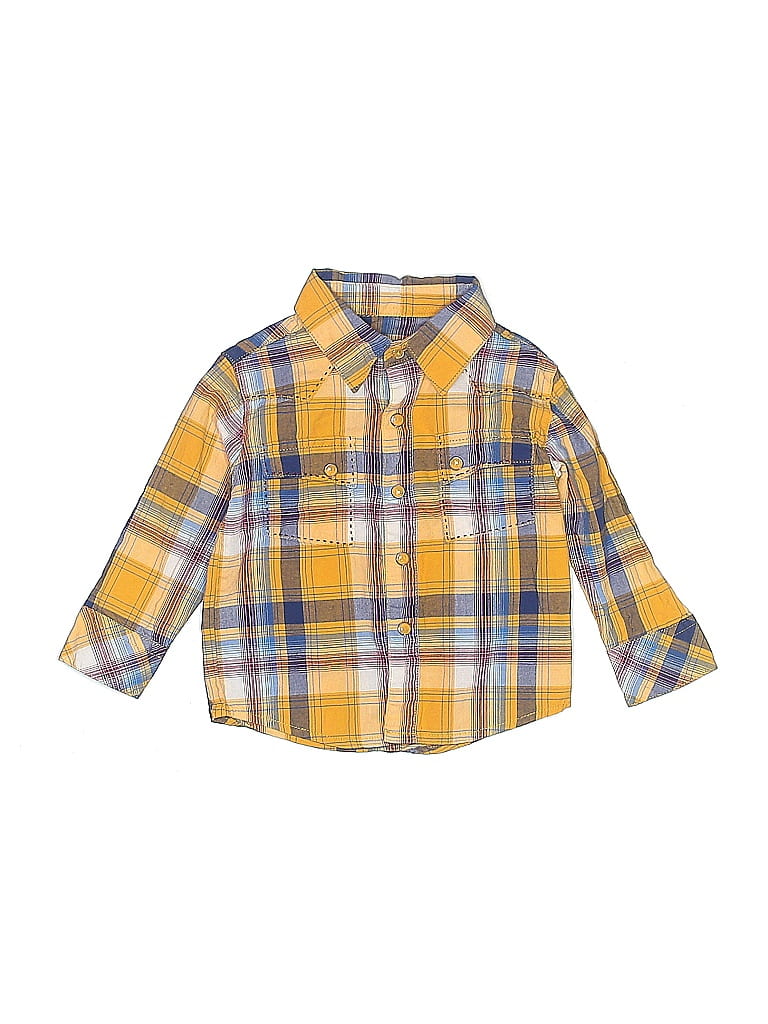 Wrangler Jeans Co Plaid Yellow Long Sleeve Button-Down Shirt Size 6-9 mo - photo 1