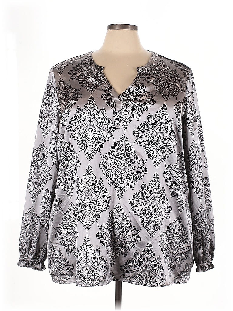 Lane Bryant Outlet Silver Long Sleeve Blouse Size 24 - photo 1