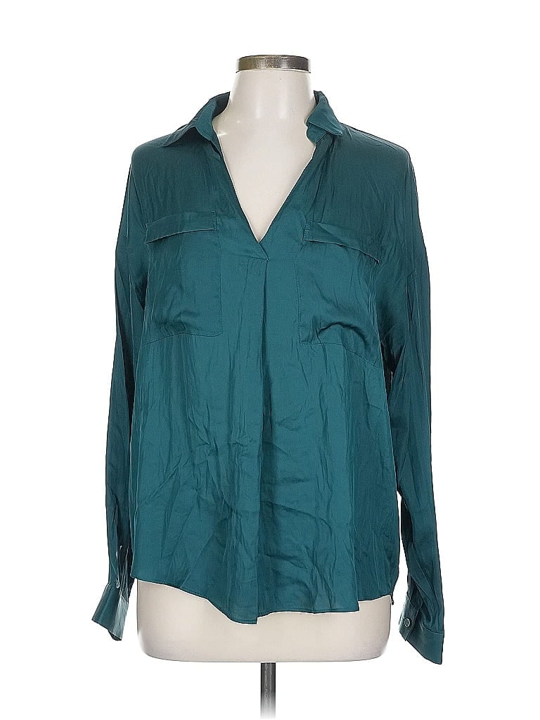 Pre-owned Lush Long Sleeve Blouse In Blue