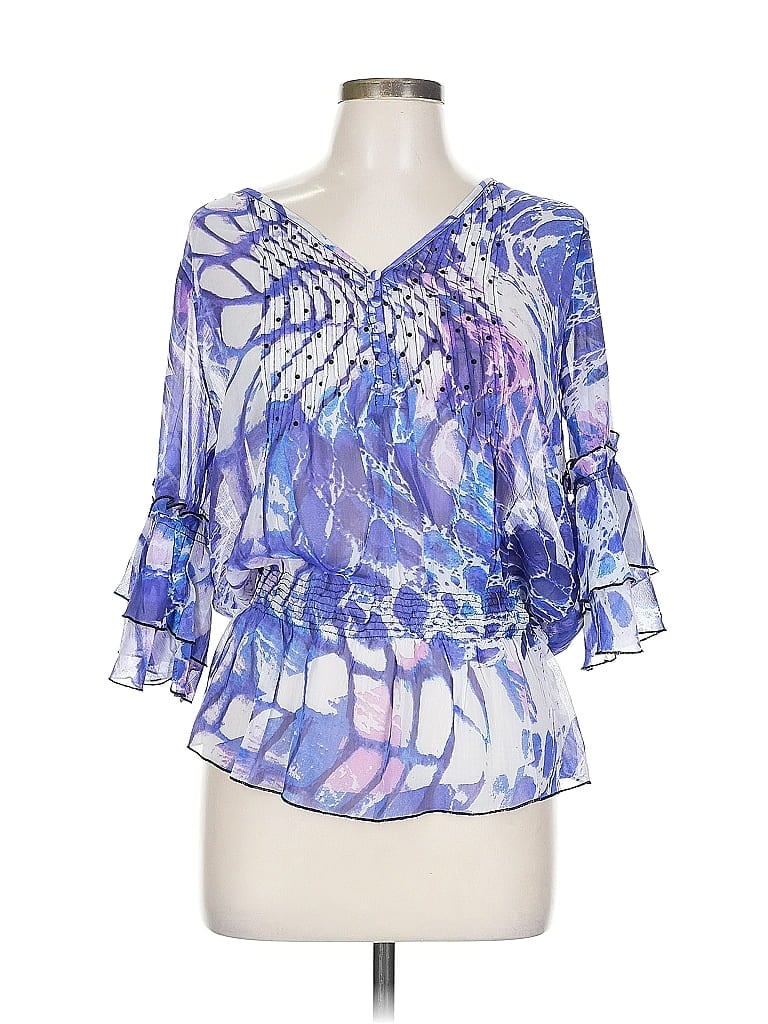 Alberto Makali 100% Polyester Blue 3/4 Sleeve Blouse Size L - photo 1