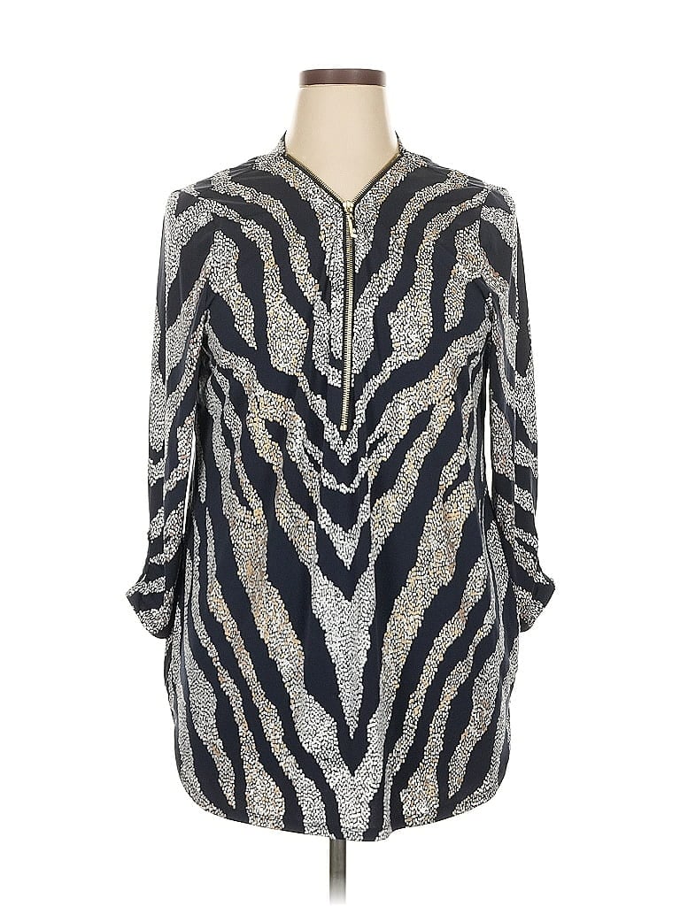 JM Collection Animal Print Silver 3/4 Sleeve Blouse Size XL - photo 1