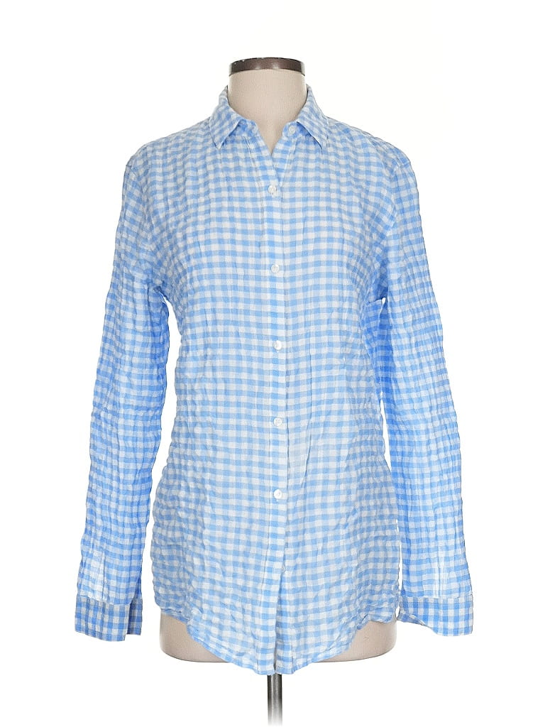 J. McLaughlin Checkered-gingham Blue Long Sleeve Button-Down Shirt Size S - photo 1