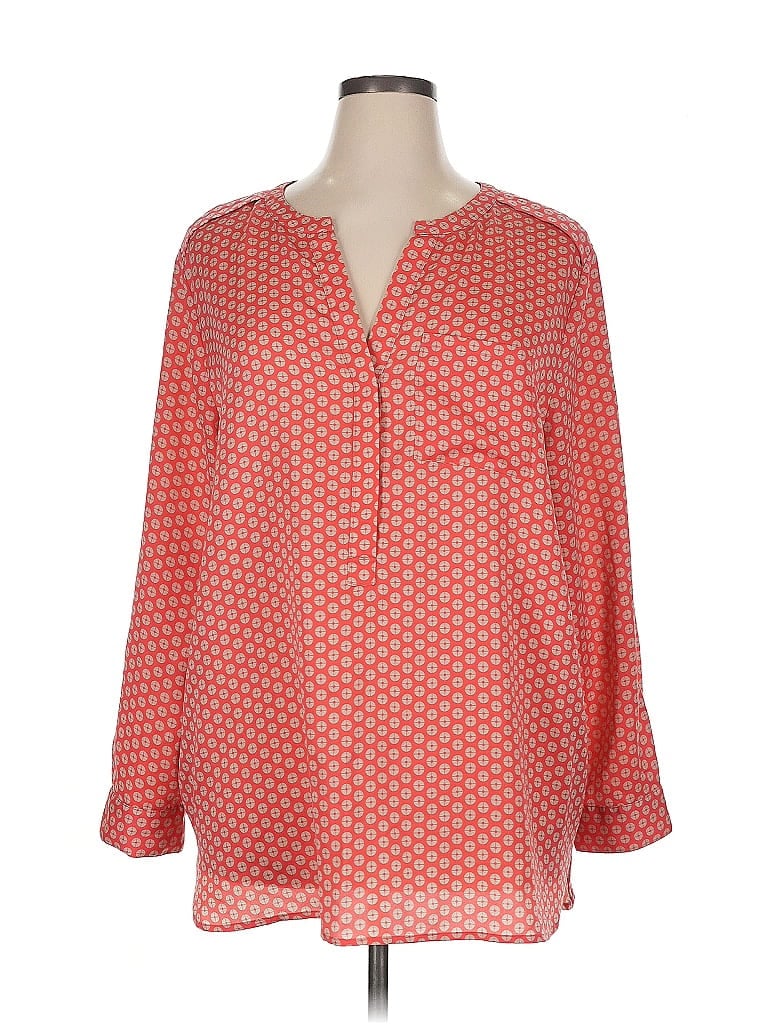 Ann Taylor Factory 100% Polyester Polka Dots Orange 3/4 Sleeve Blouse Size XL - photo 1