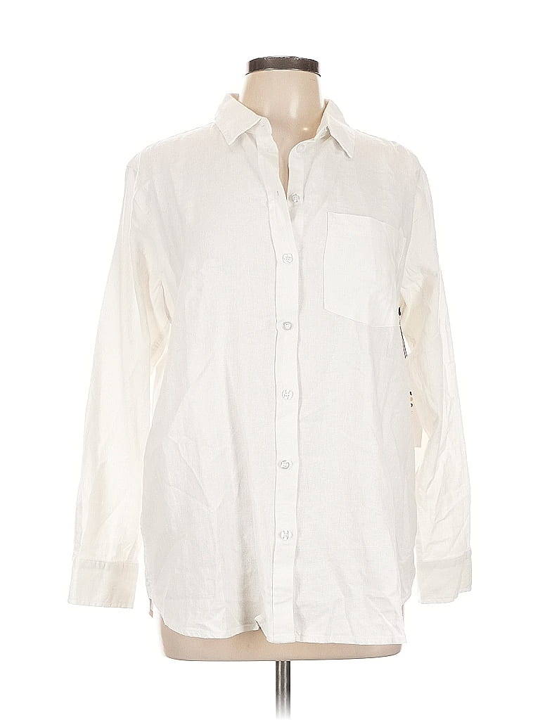 Three Dots Ivory Long Sleeve Button-Down Shirt Size L - photo 1