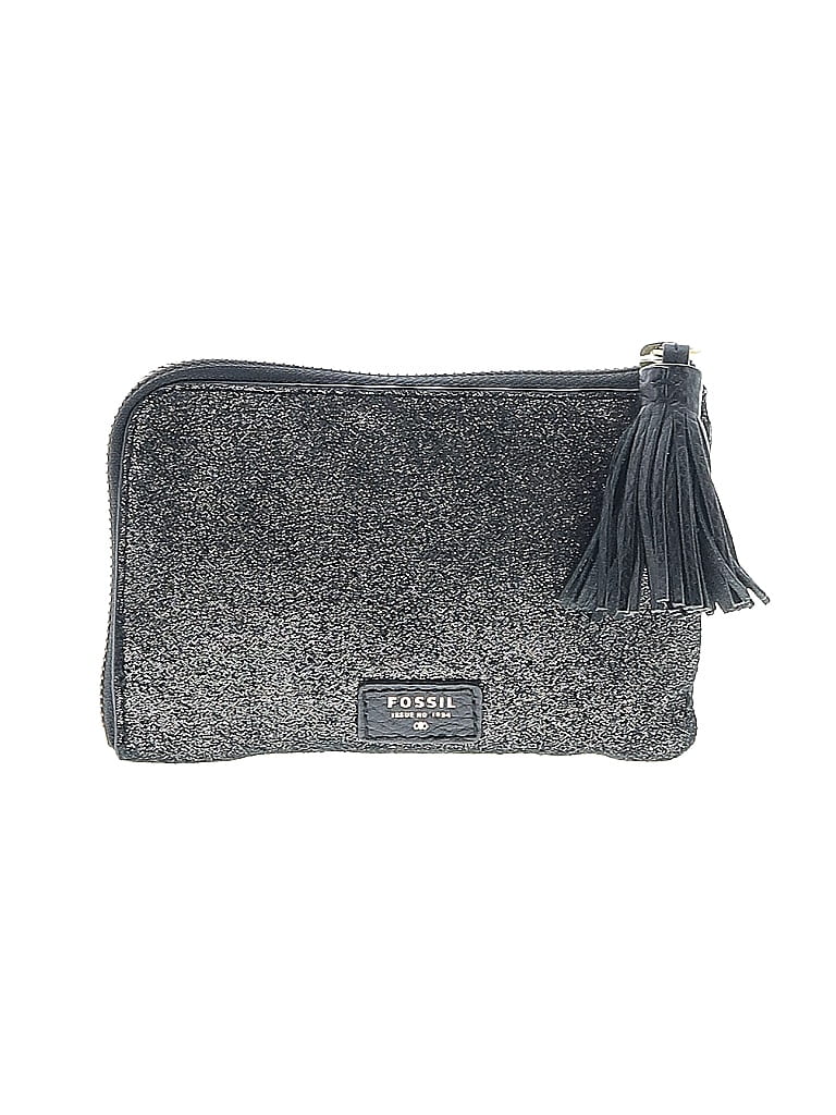 Fossil 100% Leather Silver Black Leather Card Holder One size - photo 1