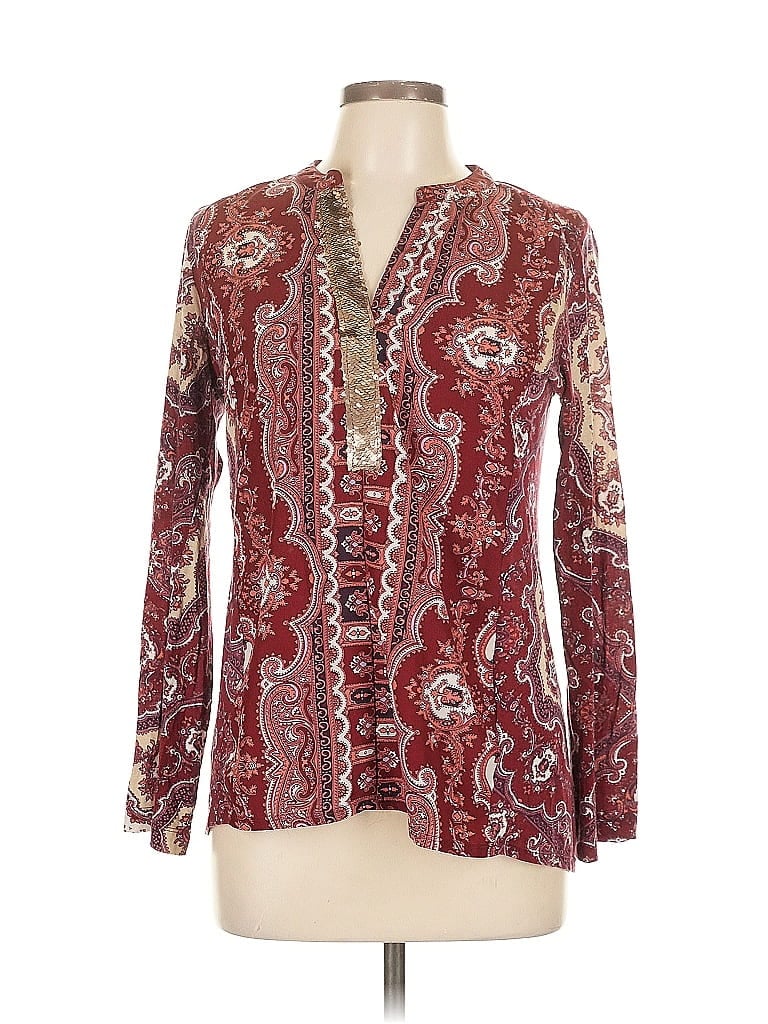 Tiny Paisley Burgundy Pink Long Sleeve Blouse Size L (estimated) - photo 1
