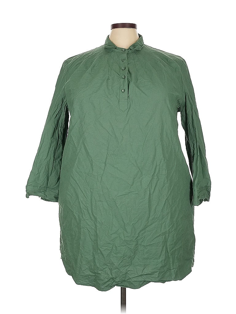 Pomander Place 100% Cotton Green 3/4 Sleeve Button-Down Shirt Size 3X - photo 1