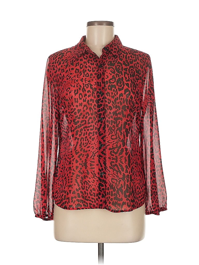 Pre-owned Inc International Concepts Long Sleeve Blouse In Red