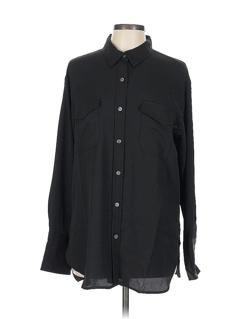 Ann Taylor LOFT 100% Polyester Solid Black Long Sleeve Blouse Size L - photo 1